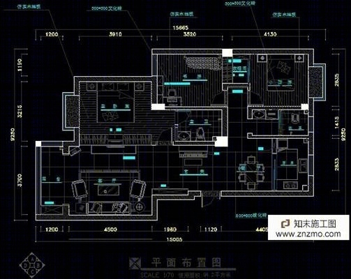 三室两厅施工图cad施工图下载【ID:36938668】