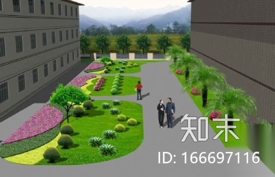 某工厂楼间绿地效果图cad施工图下载【ID:166697116】