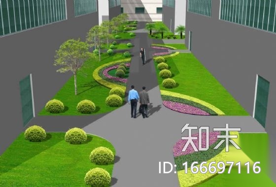 某工厂楼间绿地效果图cad施工图下载【ID:166697116】