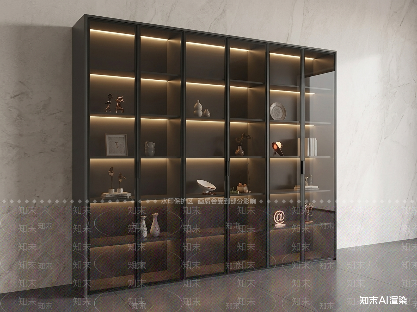 玻璃门展示柜书柜3D模型下载【ID:1227412081】