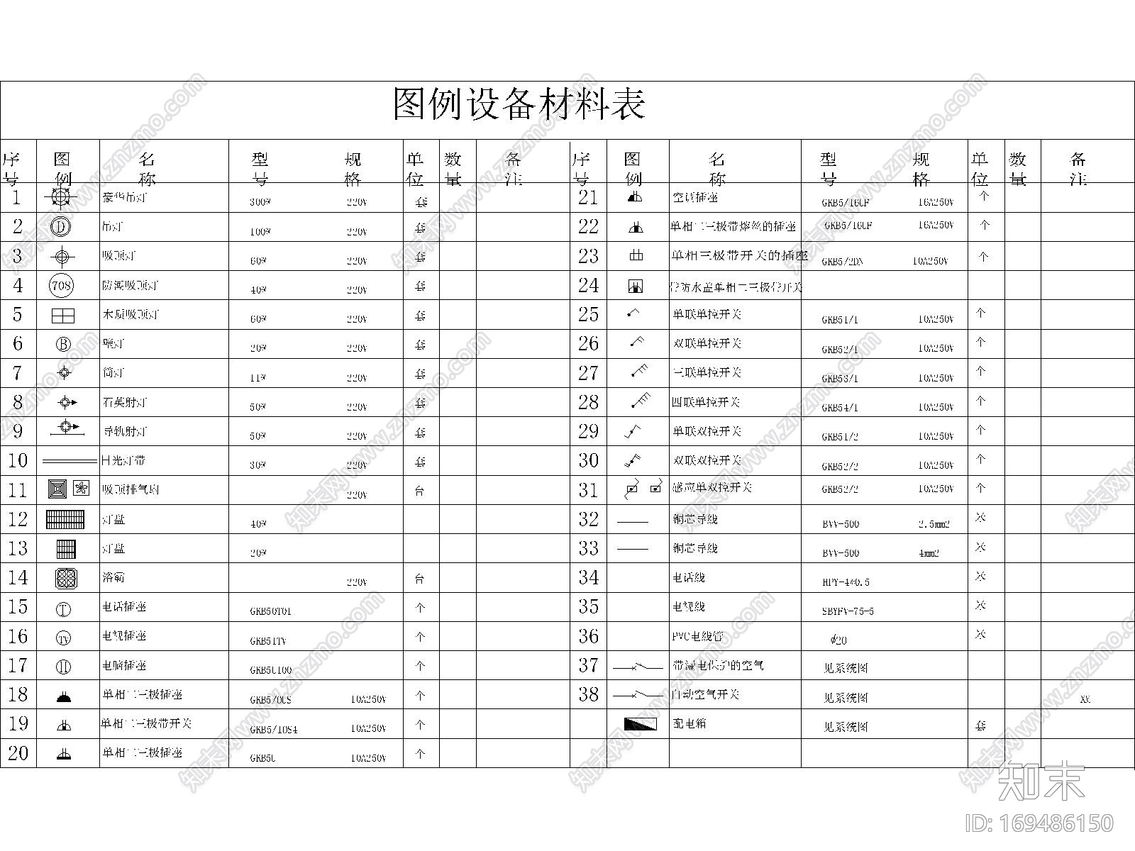 开关插座灯具CAD图库施工图下载【ID:169486150】