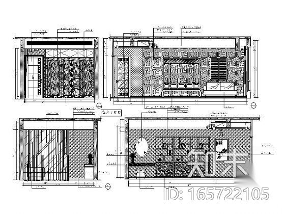 中式风格卧室立面图cad施工图下载【ID:165722105】