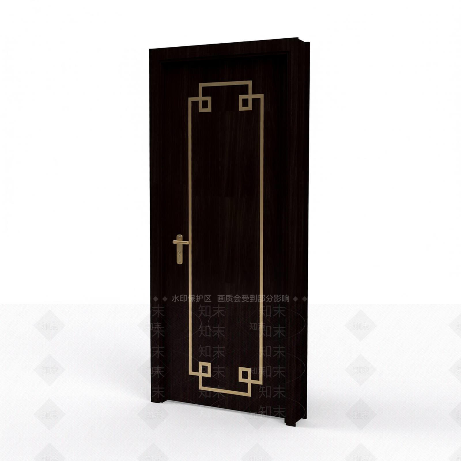 深色木质门带装饰线条3D模型下载【ID:1206193690】