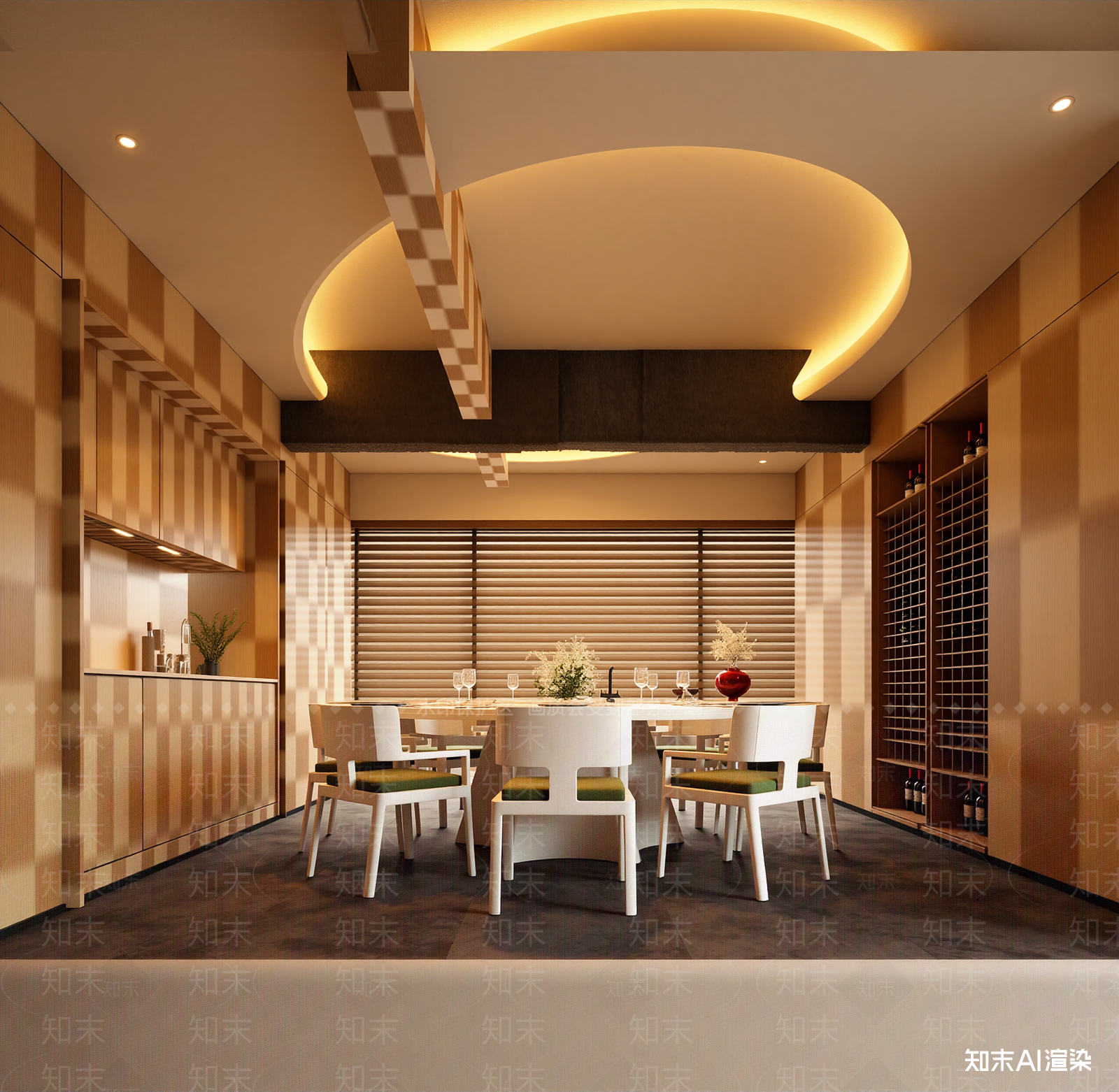 原木酒店餐厅3D模型渲染效果图