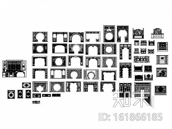 中式门隔断全套CAD图块cad施工图下载【ID:161866185】