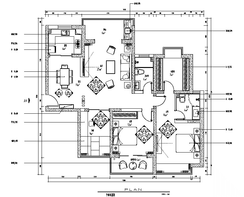 日式风格三居室住宅设计施工图（附效果图）cad施工图下载【ID:160104143】