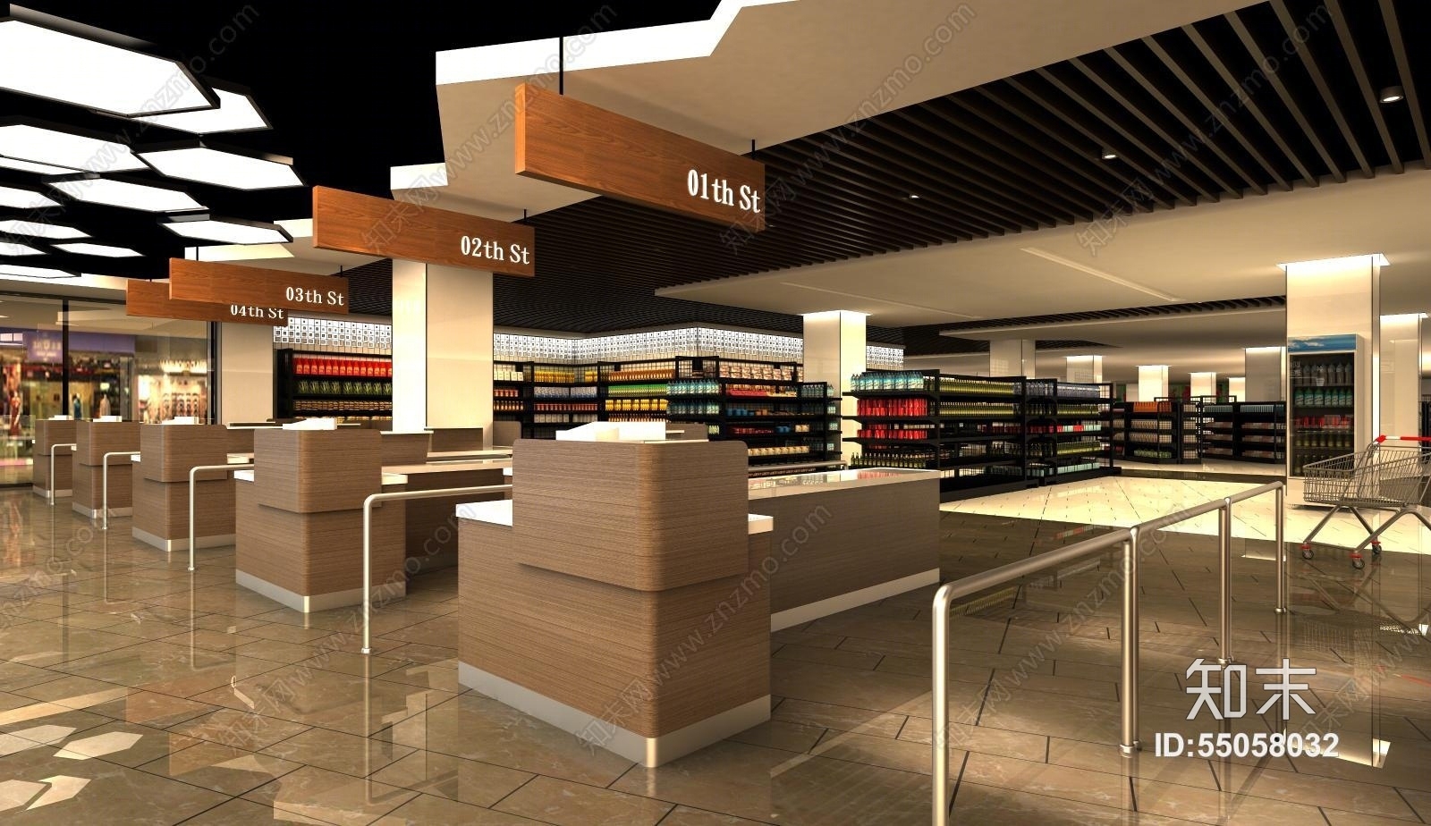 现代超市收银区3D模型下载【ID:55058032】