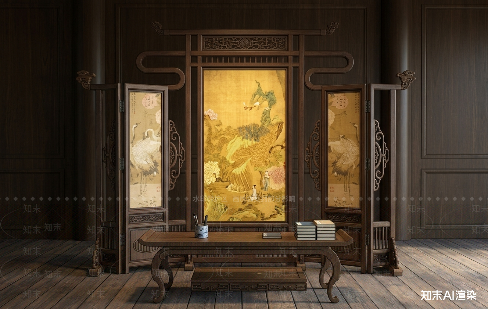 书画装饰屏风条案SU模型下载【ID:1227499195】