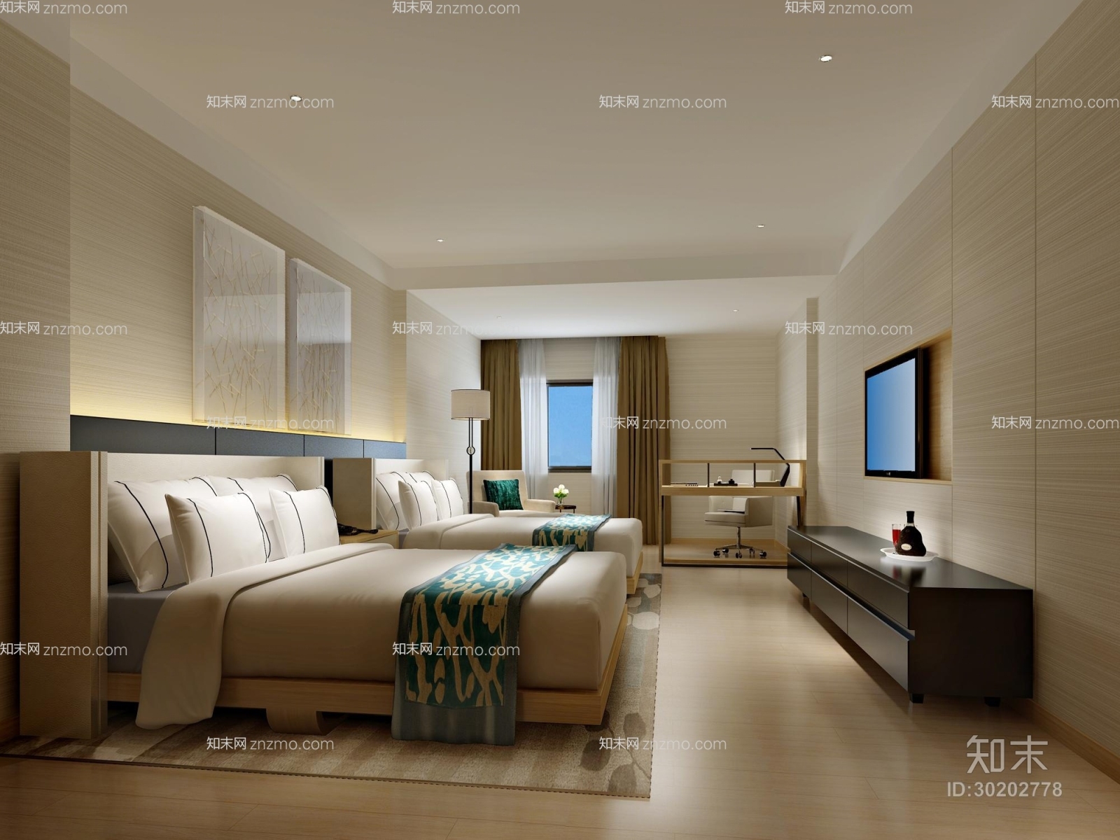 北欧白色木艺书桌椅组合3D模型下载【ID:30202778】