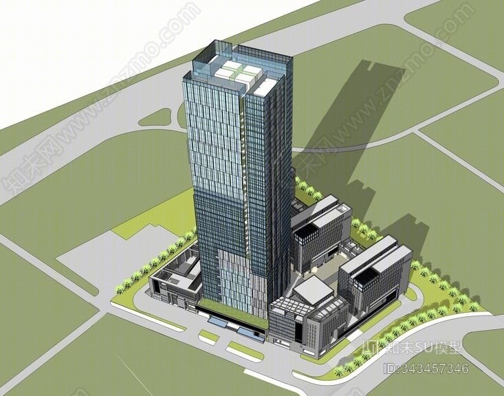 现代高层办公楼SU模型下载【ID:343457346】