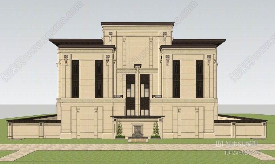 中式中国府别墅豪宅SU模型下载【ID:246623316】