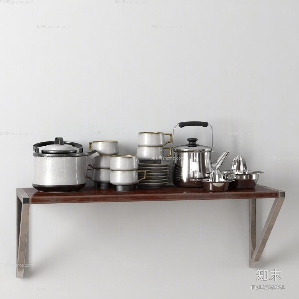 银色厨房用品组合3D模型下载【ID:80790938】