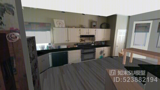 黑色花岗岩台面厨房SU模型下载【ID:523882194】