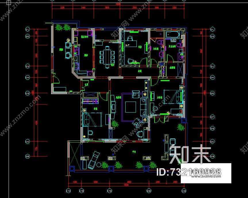 金螳螂--都市花园七期200平方3房样板房室内装修施工图cad施工图下载【ID:732160928】