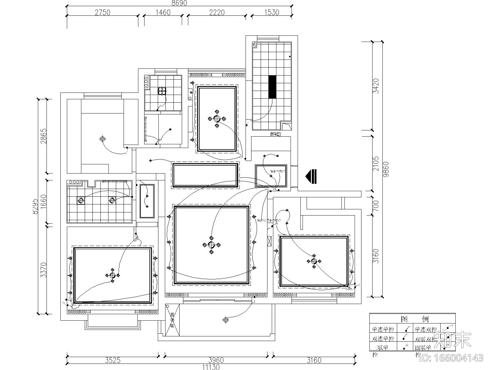 现代简约风格两居室住宅装修施工图+效果图cad施工图下载【ID:166004143】