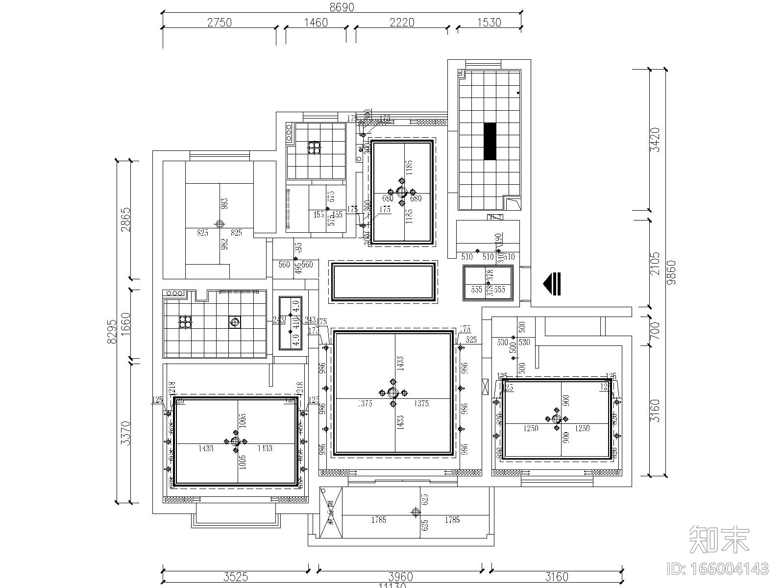 现代简约风格两居室住宅装修施工图+效果图cad施工图下载【ID:166004143】