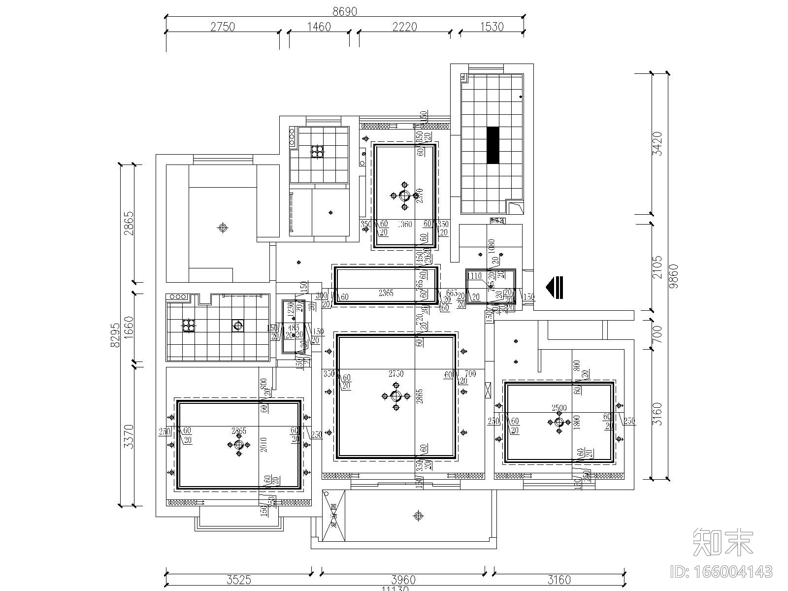 现代简约风格两居室住宅装修施工图+效果图cad施工图下载【ID:166004143】