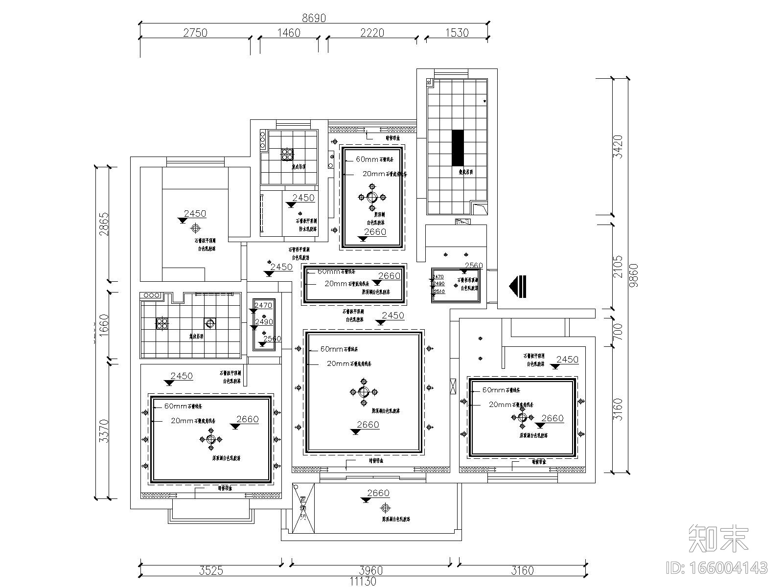 现代简约风格两居室住宅装修施工图+效果图cad施工图下载【ID:166004143】