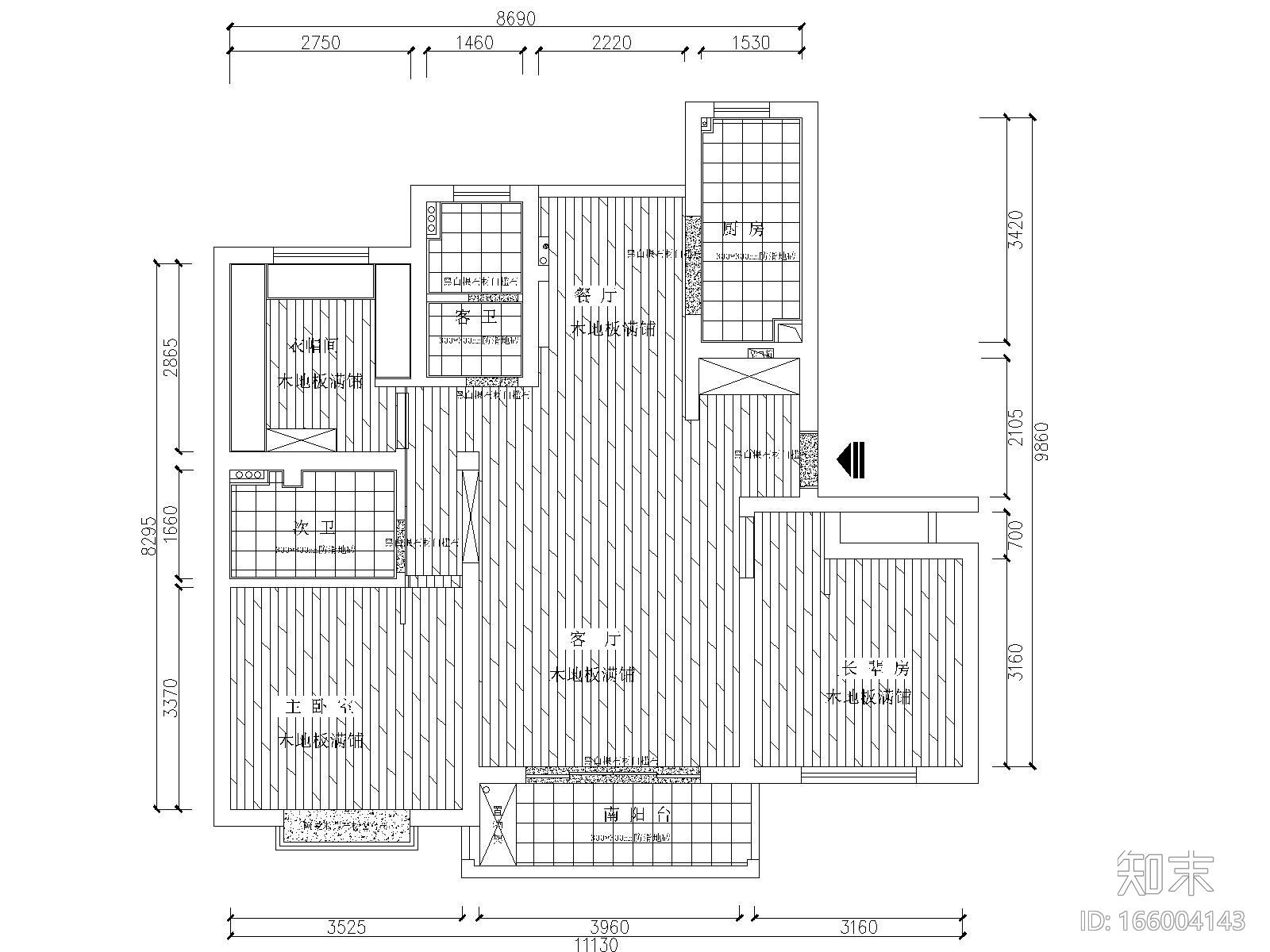 现代简约风格两居室住宅装修施工图+效果图cad施工图下载【ID:166004143】