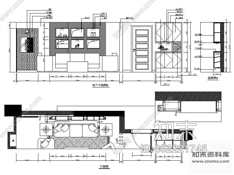 图块/节点客厅立面图施工图下载【ID:832221745】