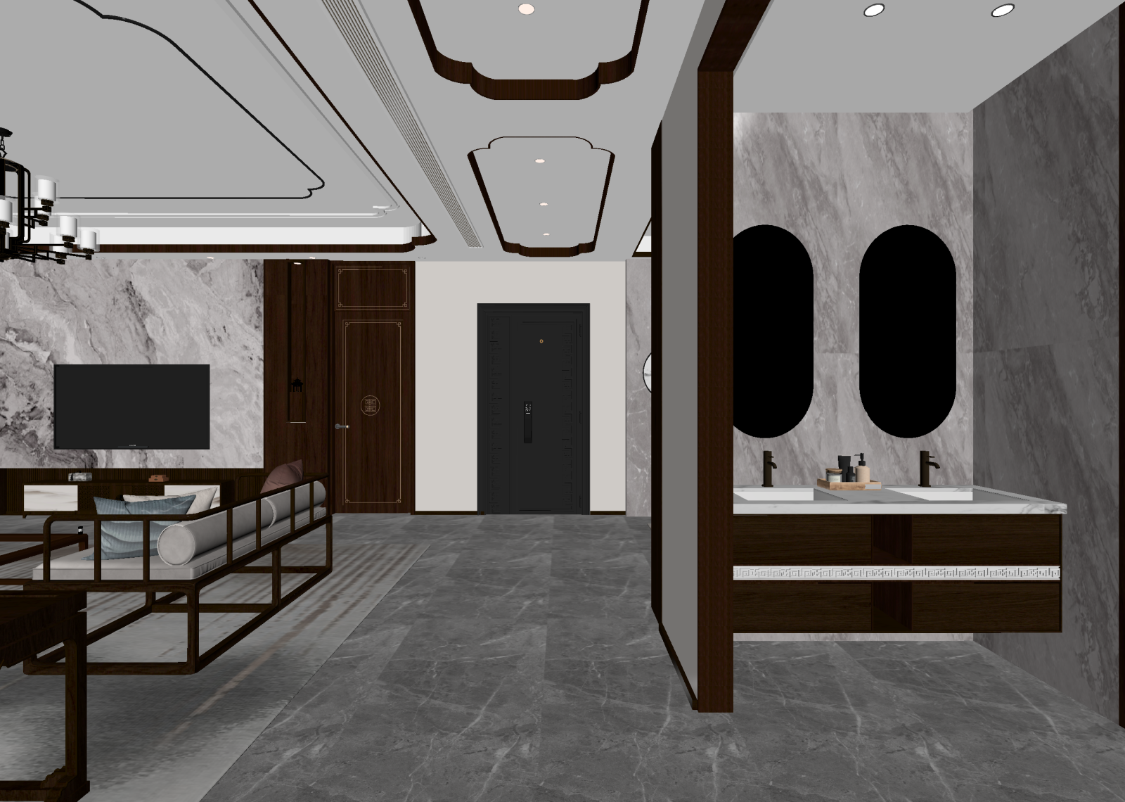 新中式玄关3D模型下载【ID:1214621585】