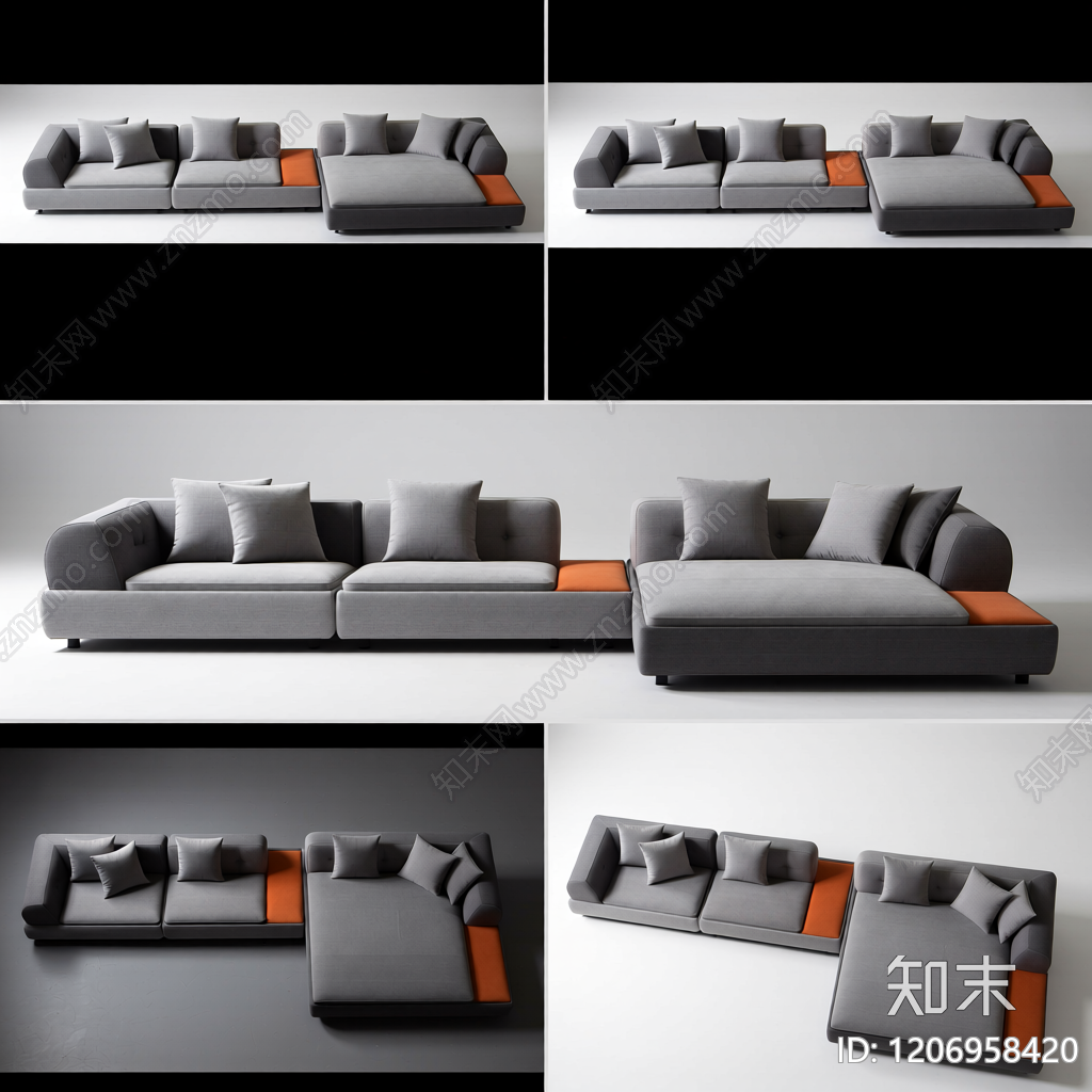 L型模块化沙发3D模型下载【ID:1206958420】