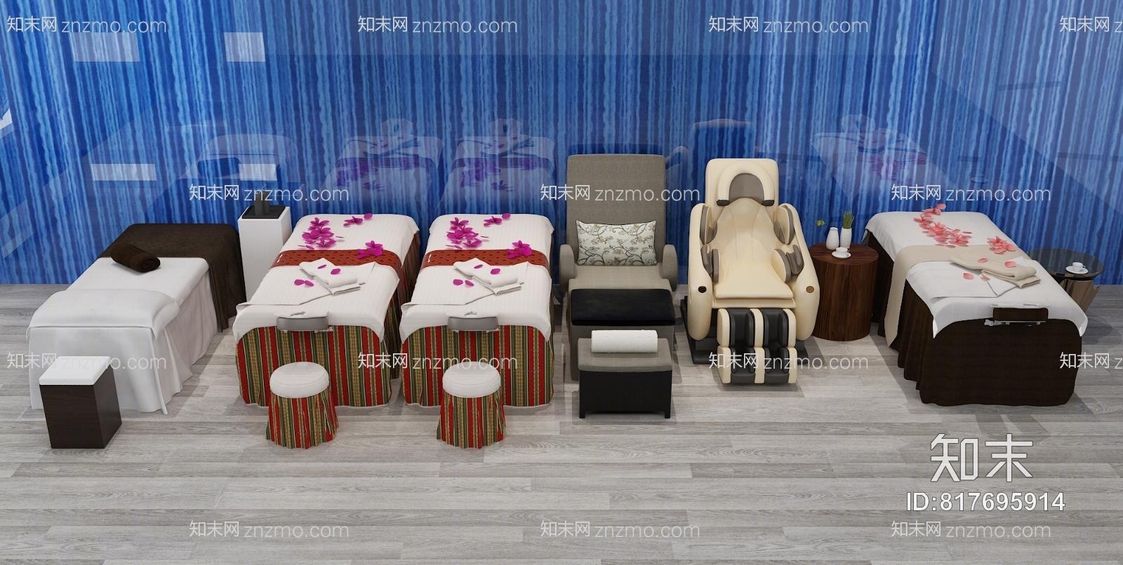 现代按摩床按摩椅组合3D模型下载【ID:817695914】