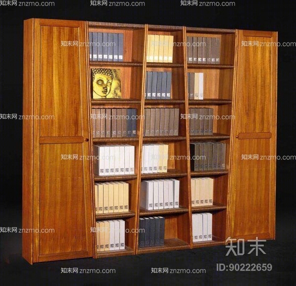 东南亚原木色木艺书柜3D模型下载【ID:90222659】