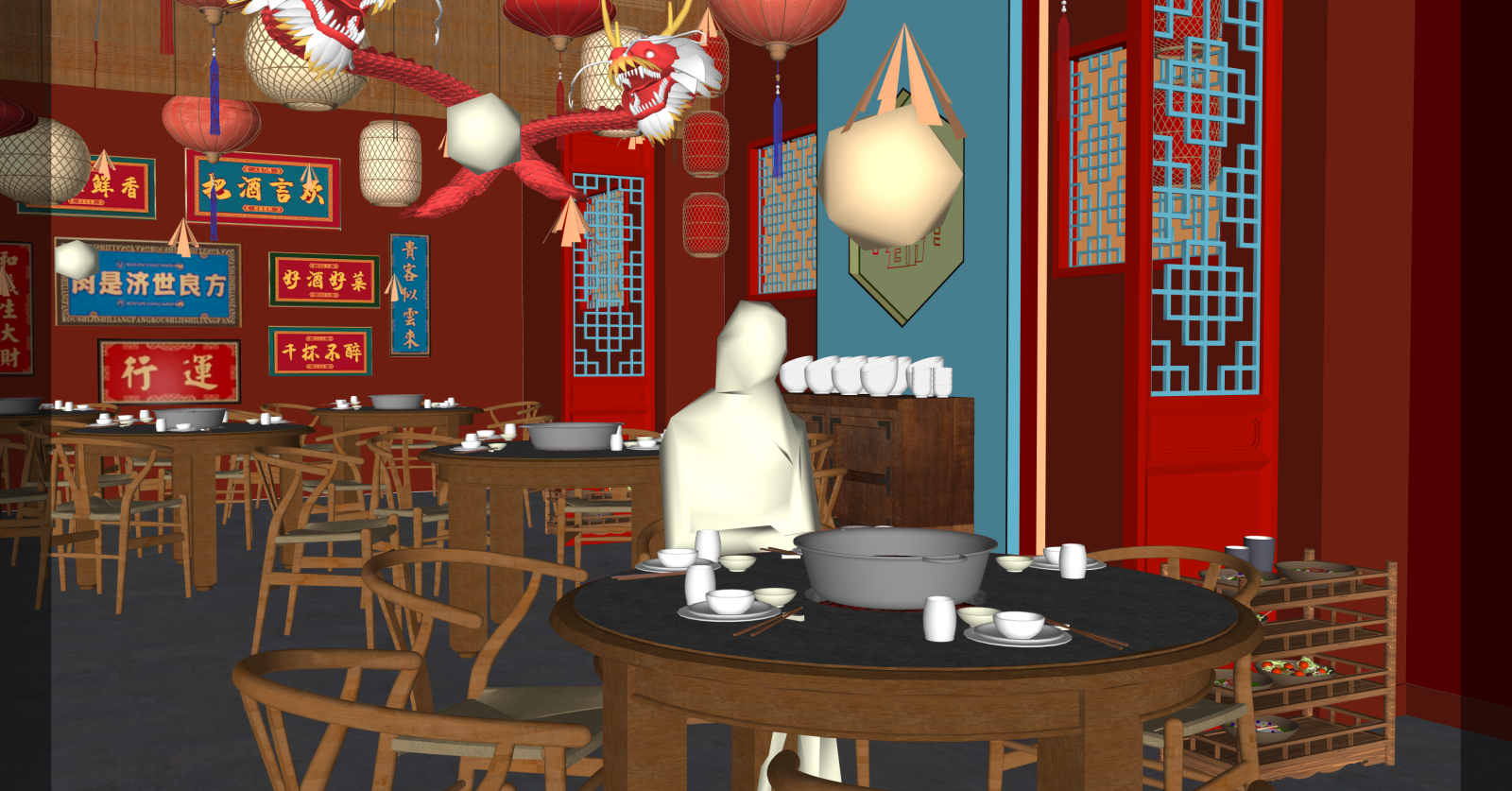 中式火锅店SU模型下载【ID:1216037879】