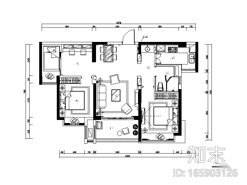 地中海风格样板房全套CAD施工图（含效果图、实景图、3D...cad施工图下载【ID:165903126】