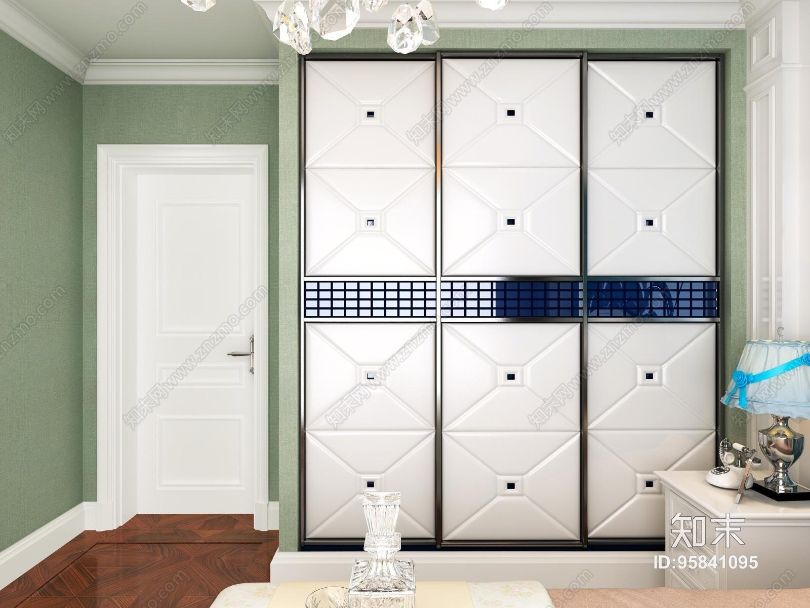 欧式衣柜吊灯软包组合3D模型下载【ID:95841095】