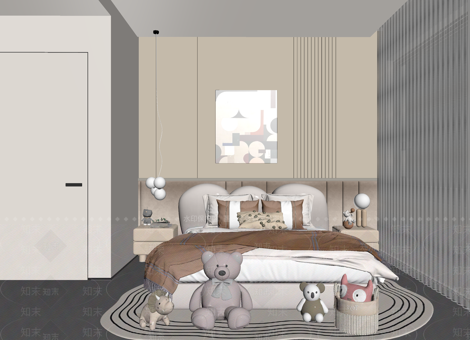 现代通用儿童房3D模型下载【ID:1214824674】