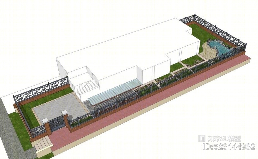 现代别墅庭院景观SU模型下载【ID:523144932】