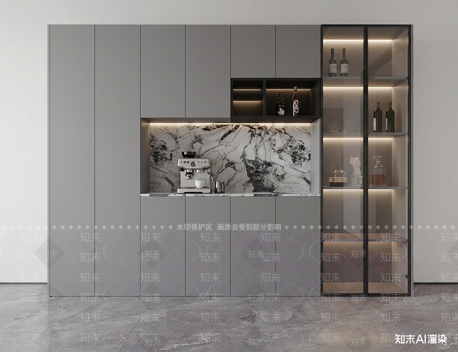 灰色餐边柜家居餐厅3D模型下载【ID:1227396322】