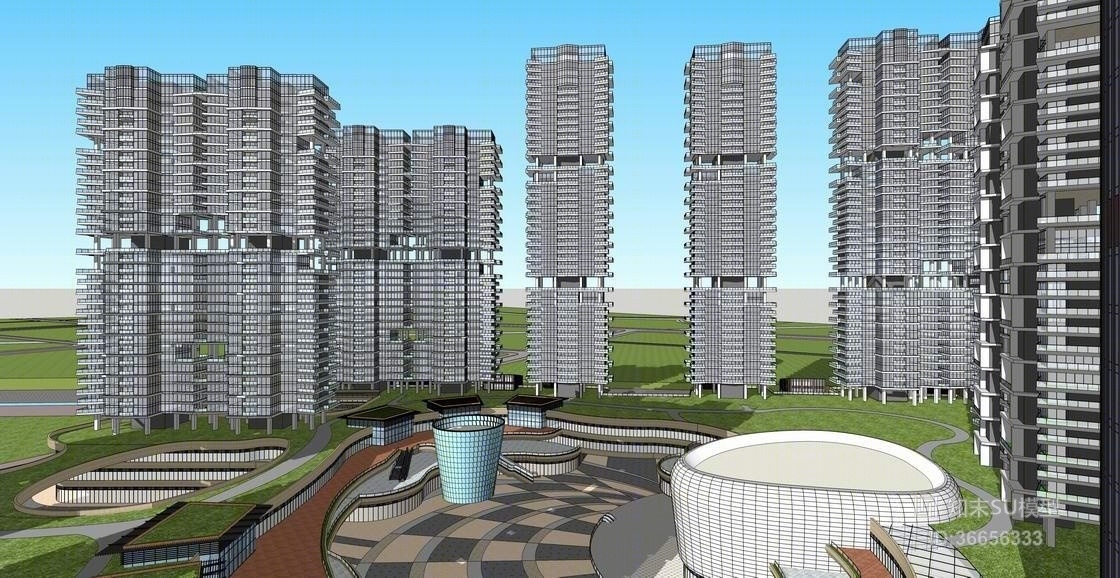 现代办公楼SU模型下载【ID:36656333】