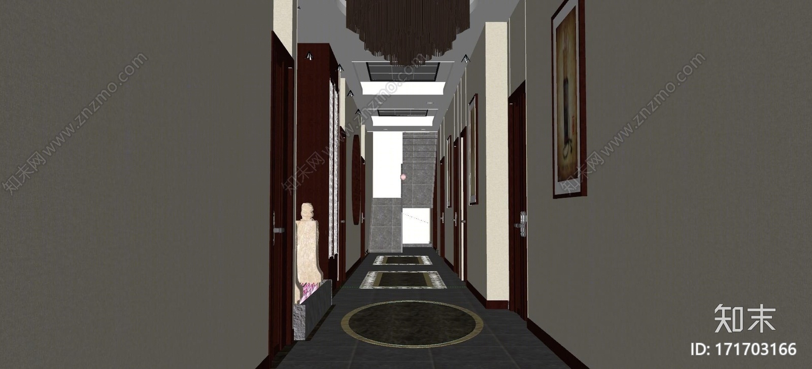 现代酒店走廊SU模型下载【ID:171703166】
