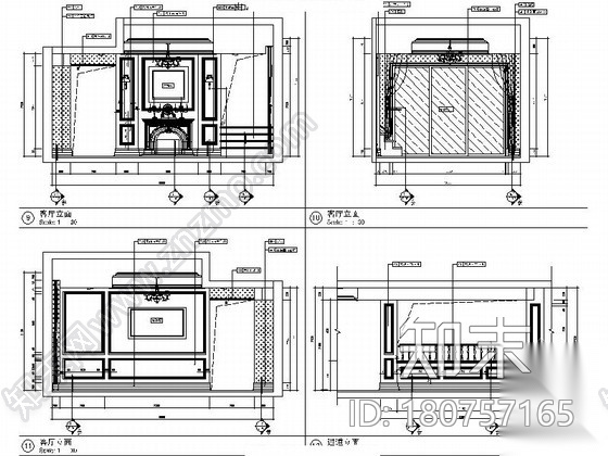 [杭州]浪漫之都时尚简欧风格四居室样板房装修施工图（含...cad施工图下载【ID:180757165】