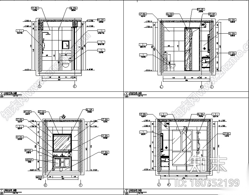 [河北]新源燕府简约欧式四居室样板房设计施工图（附效果...cad施工图下载【ID:180752199】