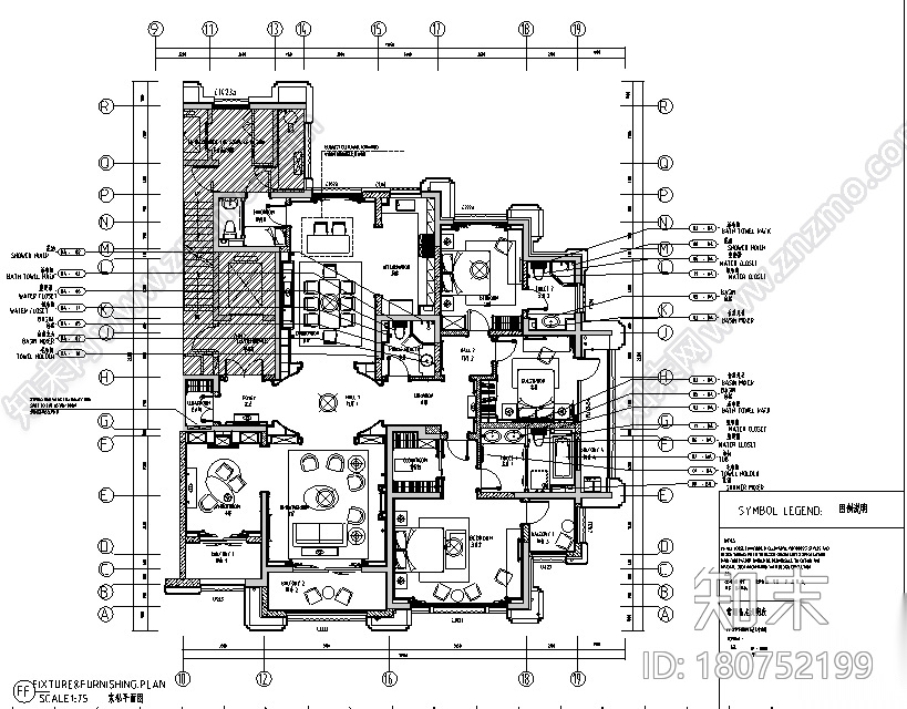 [河北]新源燕府简约欧式四居室样板房设计施工图（附效果...cad施工图下载【ID:180752199】