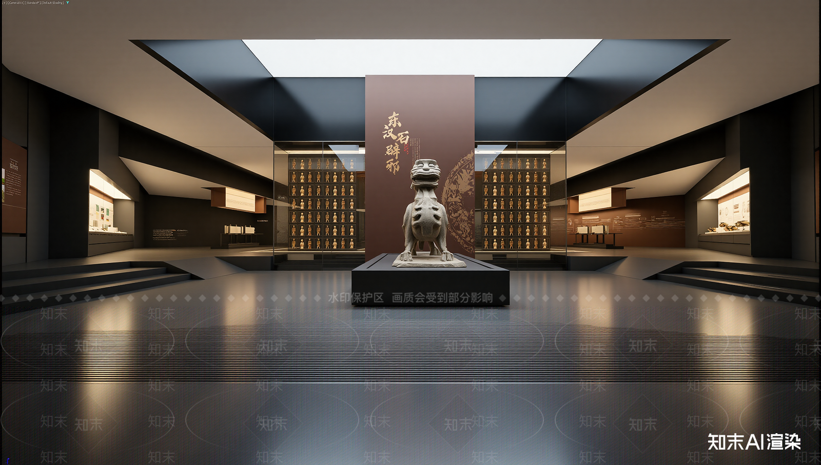 现代博物馆展厅3D模型渲染效果图