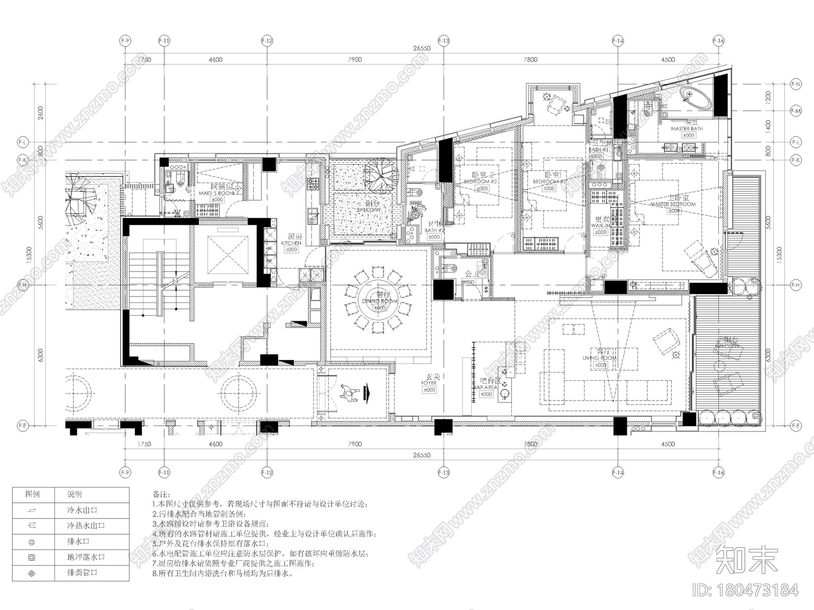 [三亚]273㎡三居室公寓样板间设计施工图施工图下载【ID:180473184】