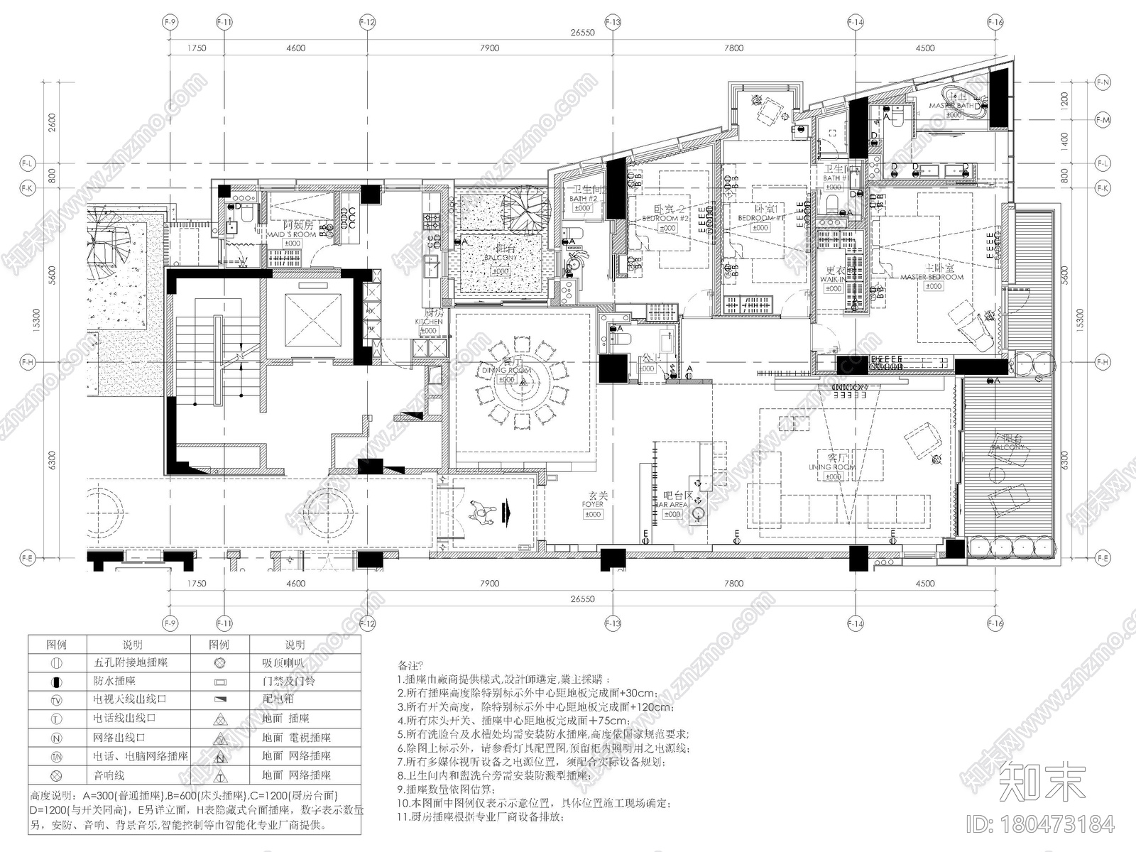 [三亚]273㎡三居室公寓样板间设计施工图施工图下载【ID:180473184】