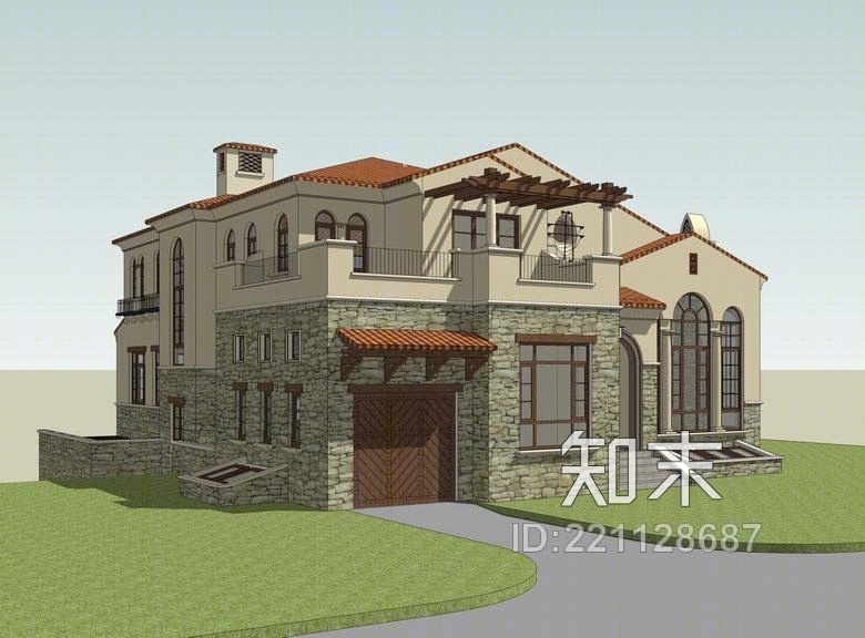西班牙独栋别墅SU模型下载【ID:221128687】