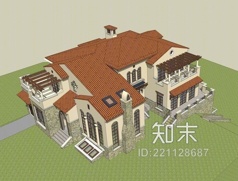 西班牙独栋别墅SU模型下载【ID:221128687】
