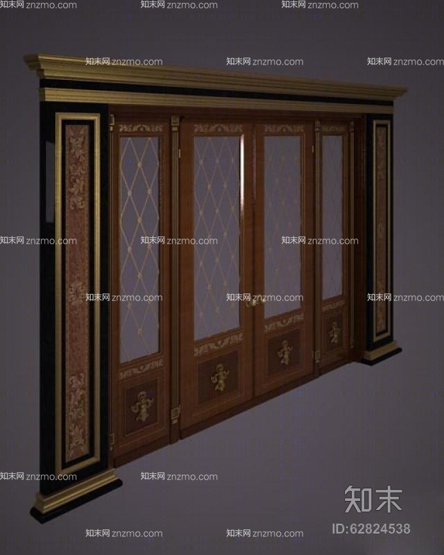 经典欧式原木色木艺双开门3D模型下载【ID:62824538】