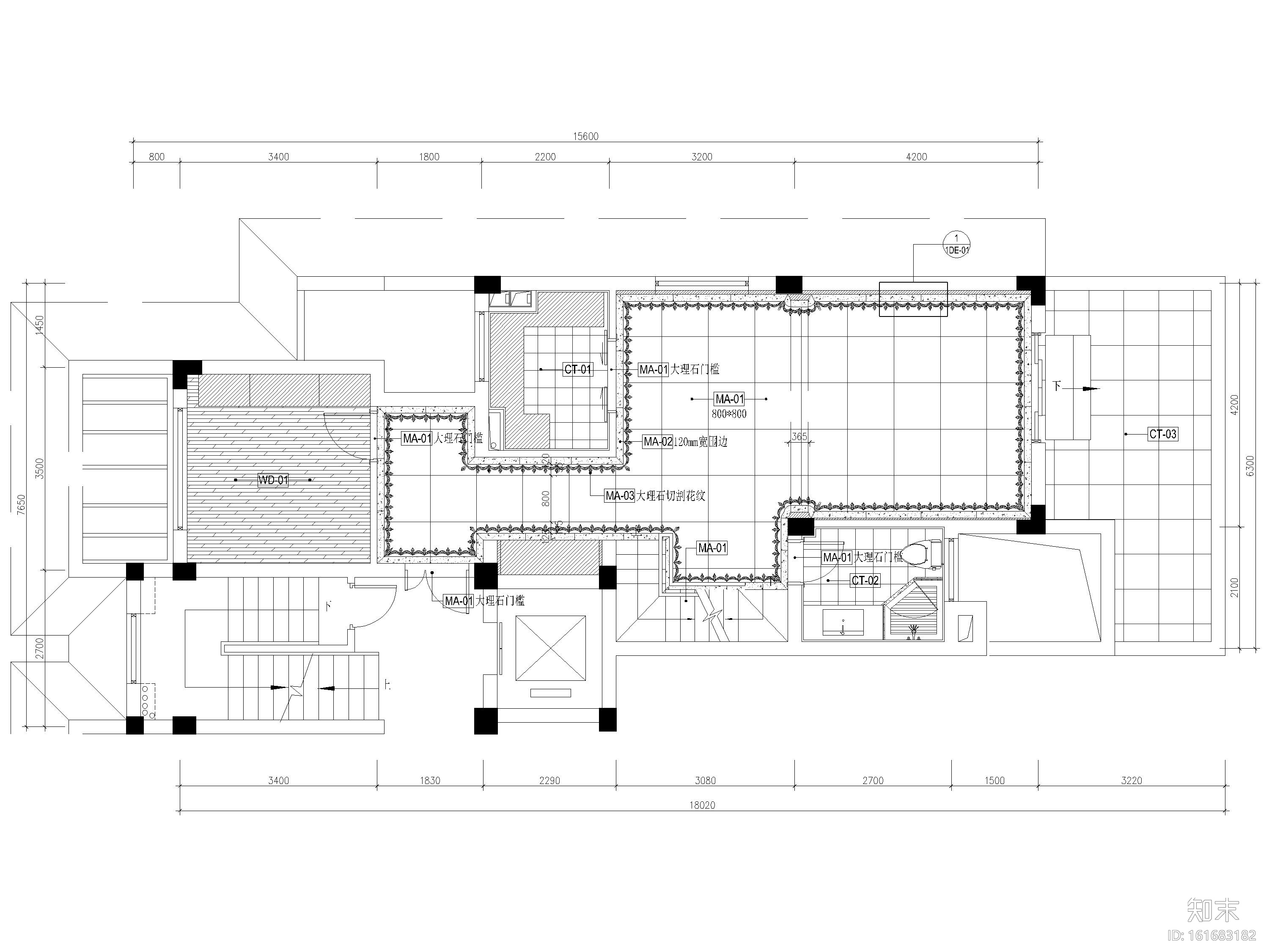 [浙江]225㎡三居法式别墅样板房施工图+实景cad施工图下载【ID:161683182】