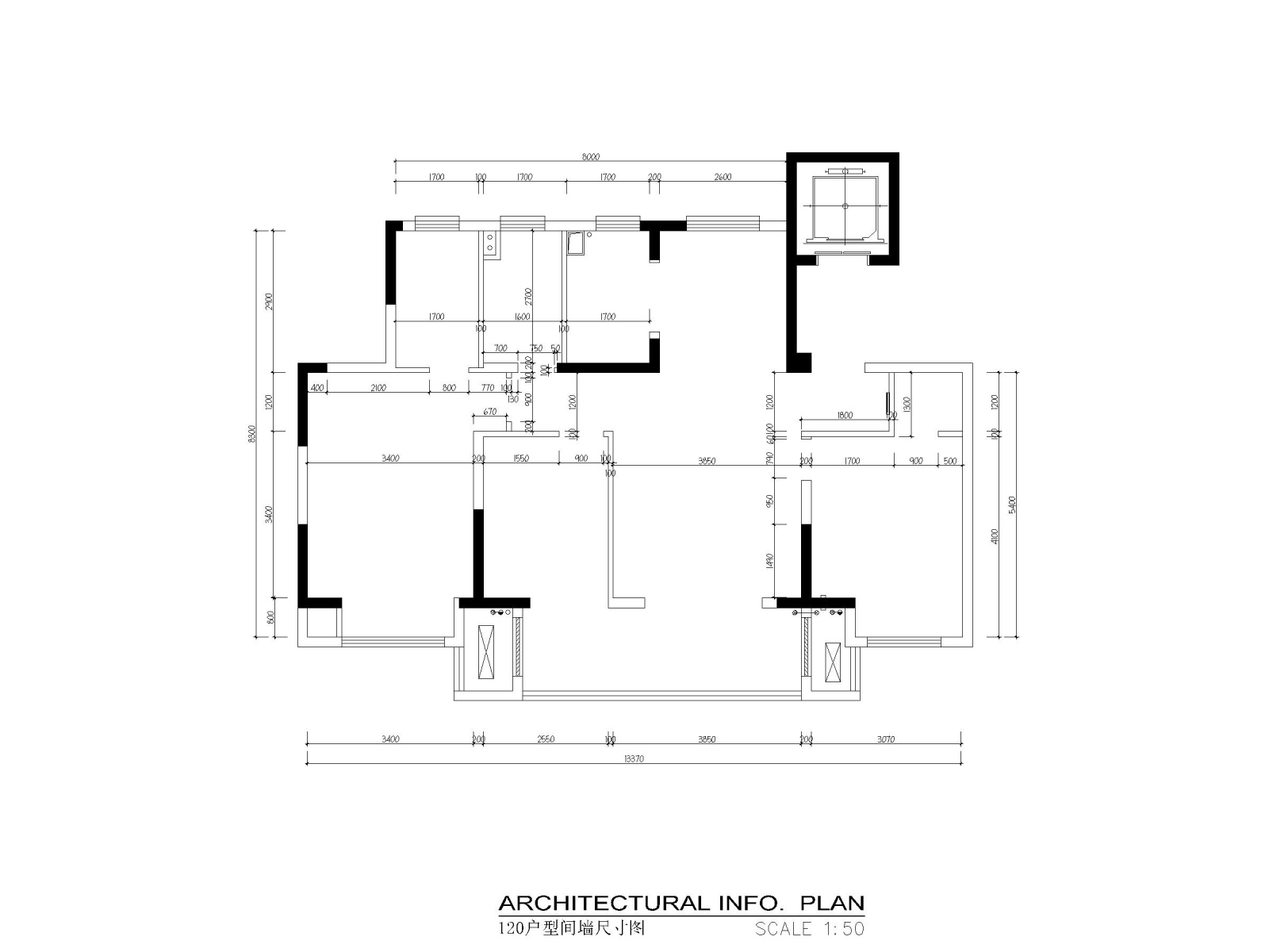 120平现代风格两居室样板间施工图_效果图施工图下载【ID:160079169】