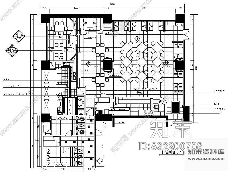 图块/节点西餐厅平面图cad施工图下载【ID:832200758】