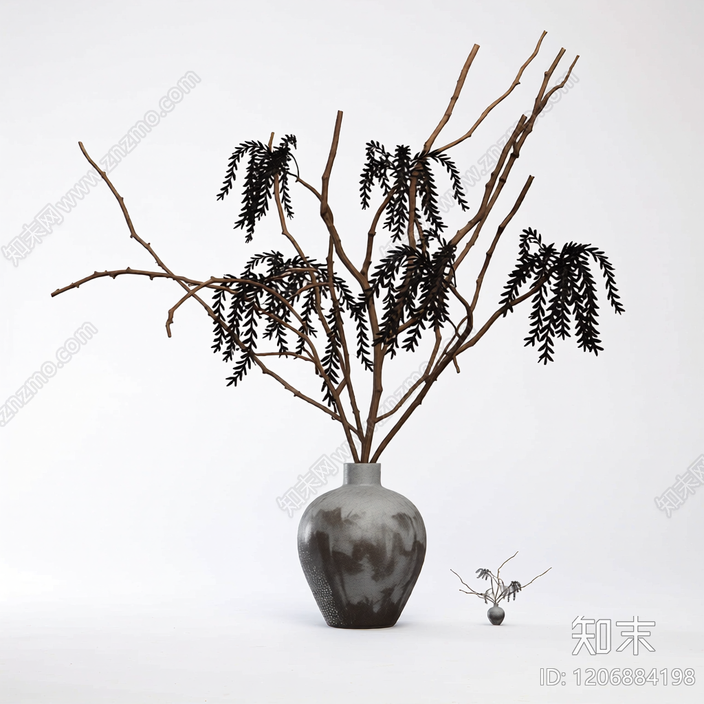 陶瓶插枝装饰3D模型下载【ID:1206884198】