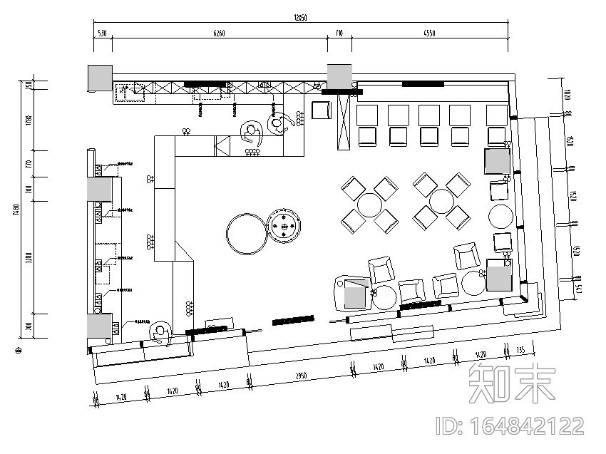 现代怀旧风鲜优糯甜品店设计施工图（附效果图）cad施工图下载【ID:164842122】